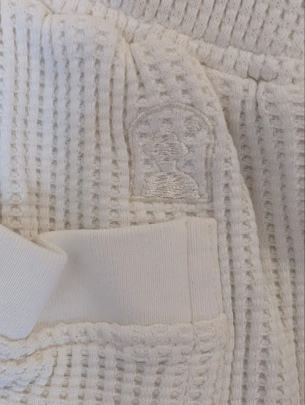 Cream Waffle-Knit Drawstring Athletic Shorts for Women